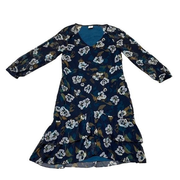 Cabi Dress Women's X Small XS Blue Pirouette Floating Flowers Midi Long Sleeve - Picture 4 of 16